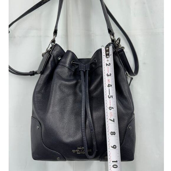 Coach Mickey Navy Blue Bucket Crossbody Leather Pebbled Shoulder Hobo Bag - Picture 11 of 14
